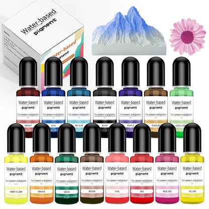 Water-based pigment set of 15 colors - 10ml bottles for cement and plaster