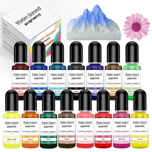 Water-based pigment set of 15 colors - 10ml bottles for cement and plaster