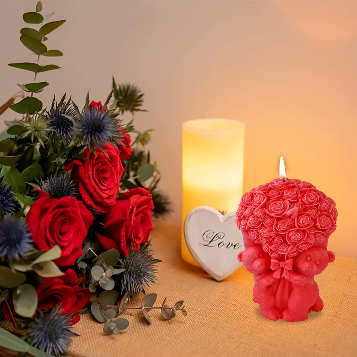 Silicone Candle Mold for Teddy Bear with Rose Bouquet | DIY Crafting Tool for Wax, Soap, Resin Art | Reusable Baking & Gifting Mould