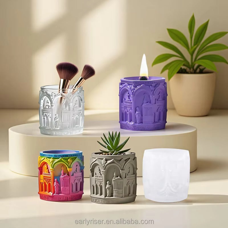Gothic Cathedral Silicone Mold | 8cm Church Candle Wax Brush Holder Planter Mold
