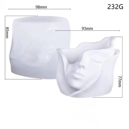 Abstract Face Silicone Mold | 9cm Wavy Profile Candle Wax Planter Brush Holder