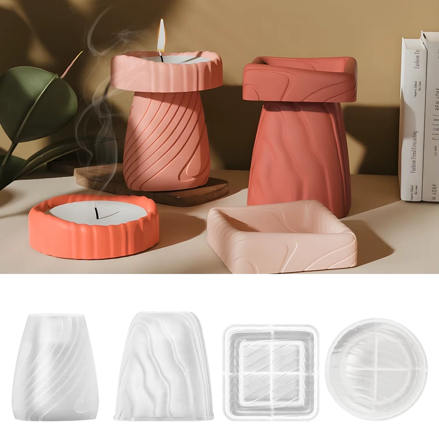 Striped Lines Texture Candle Holder Mould