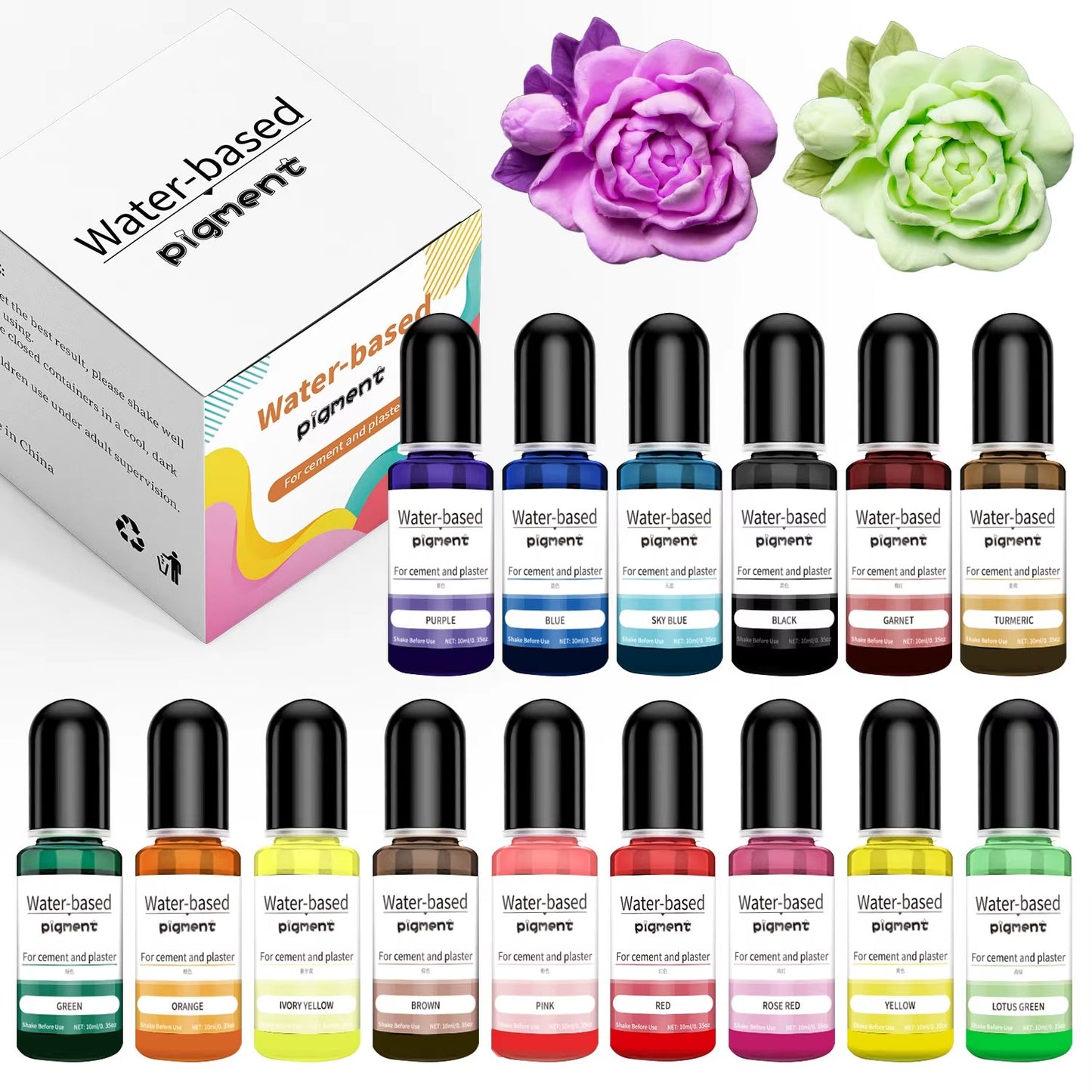 Water-based pigment 15-color set with plaster mountain and flower examples