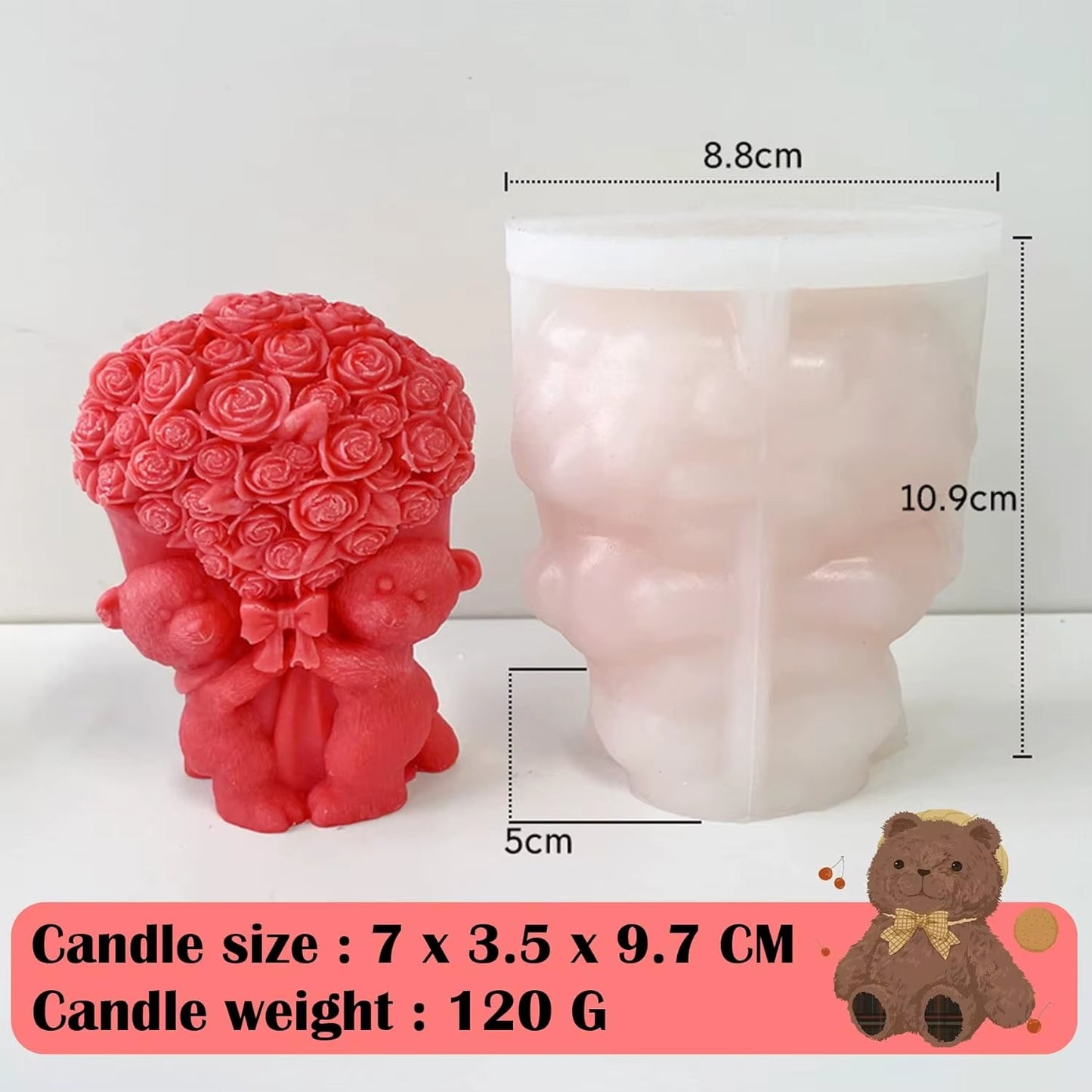 Silicone Candle Mold for Teddy Bear with Rose Bouquet | DIY Crafting Tool for Wax, Soap, Resin Art | Reusable Baking & Gifting Mould