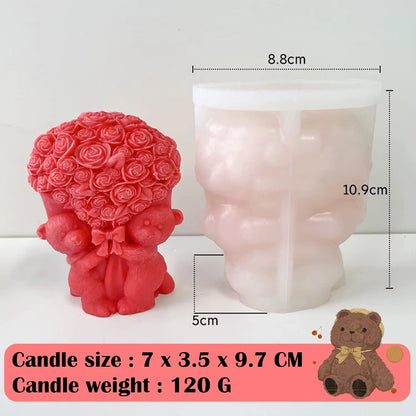 Silicone Candle Mold for Teddy Bear with Rose Bouquet | DIY Crafting Tool for Wax, Soap, Resin Art | Reusable Baking & Gifting Mould