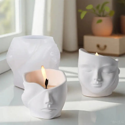 Abstract Face Silicone Mold | 10cm Dual Profile Candle Wax Planter Pottery Ornament