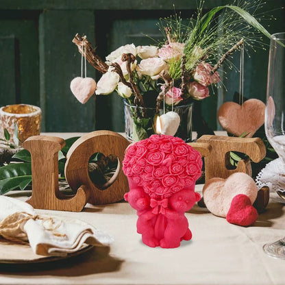 Silicone Candle Mold for Teddy Bear with Rose Bouquet | DIY Crafting Tool for Wax, Soap, Resin Art | Reusable Baking & Gifting Mould