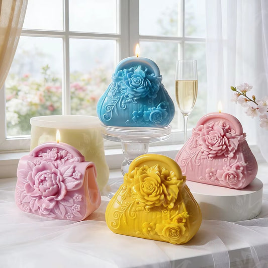 Floral Handbag Candle Silicone Mould – Rose & Peony Bag Shape