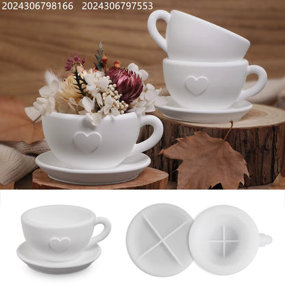 Tea Cup & Saucer Candle Silicone Mould – Heart Detail with Metal Clamp