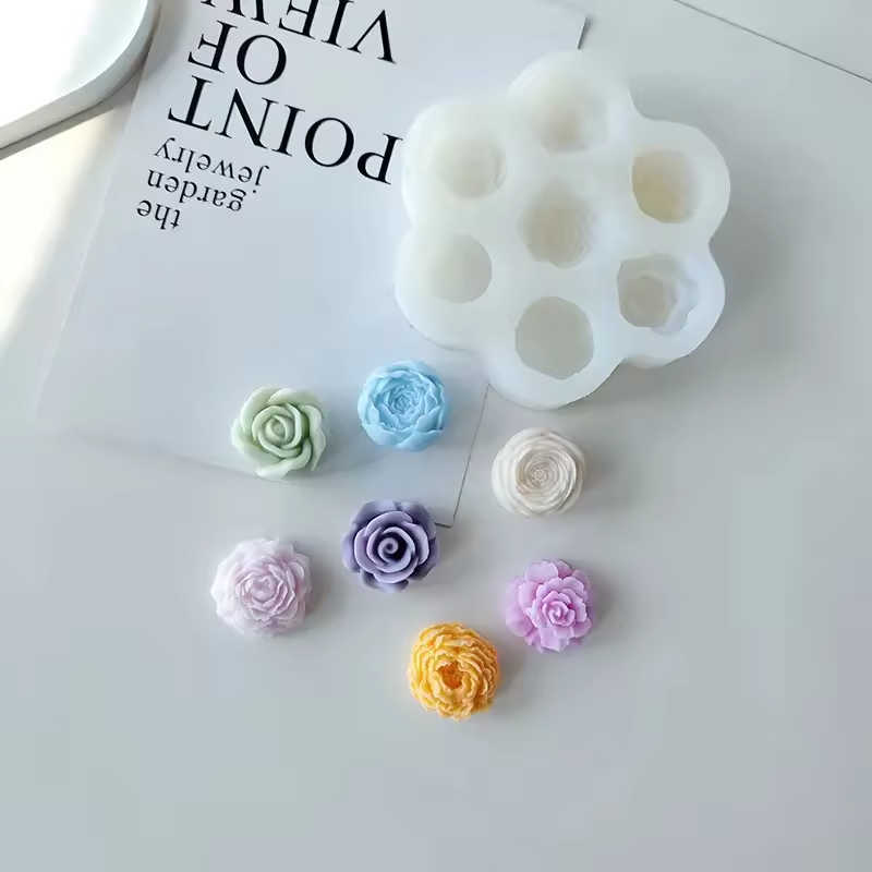 7 kinds of flower scented candle silicone mold rose peony flower DIY hand glue plaster mold