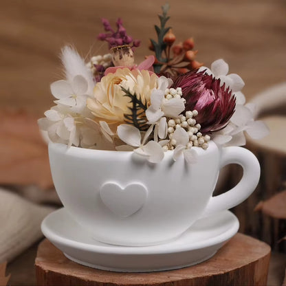 Tea Cup & Saucer Candle Silicone Mould — finished candle | Bloom Creations India