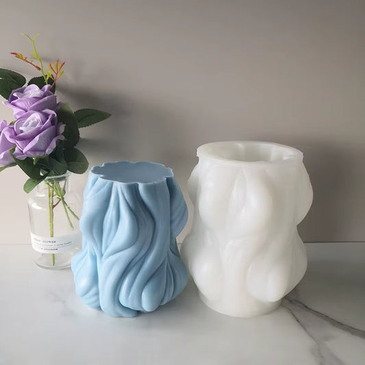 Carved big wavy twisted spiral silicone candle mold for sculptural pillar candles