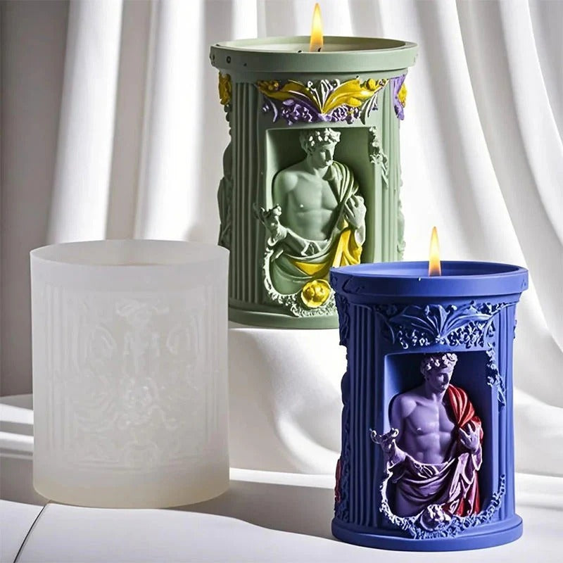 Greek column silicone mold 9cm — Roman statue bas-relief candle planter holder