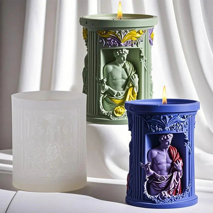 Greek column silicone mold 9cm — Roman statue bas-relief candle planter holder