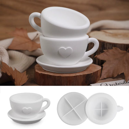 Tea Cup & Saucer Candle Silicone Mould – Heart Detail with Metal Clamp