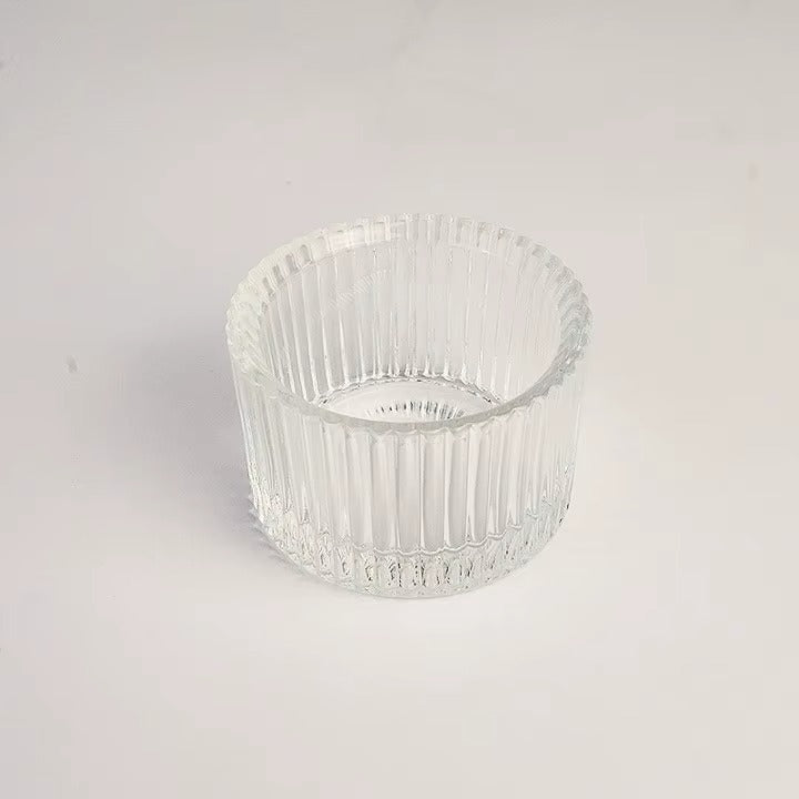 Ribbed glass tealight holders with vertical stripe texture — pack of 6 heat-resistant candle cups
