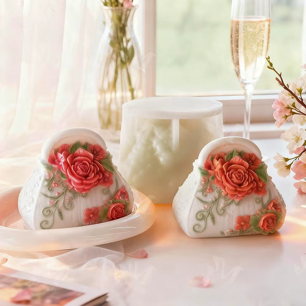 Floral Handbag Candle Silicone Mould – Rose & Peony Bag Shape