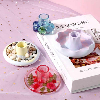 Floral Epoxy Resin Candle Holder Mold - Oval Silicone Stand for DIY Wedding & Party Decor, Craft Supplies