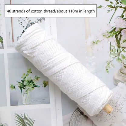 Pure White Cotton Candle Wick Roll — Heavy-Duty Braided Thread Spool | Bloom Creations India