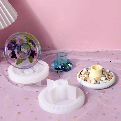 Floral Epoxy Resin Candle Holder Mold - Oval Silicone Stand for DIY Wedding & Party Decor, Craft Supplies