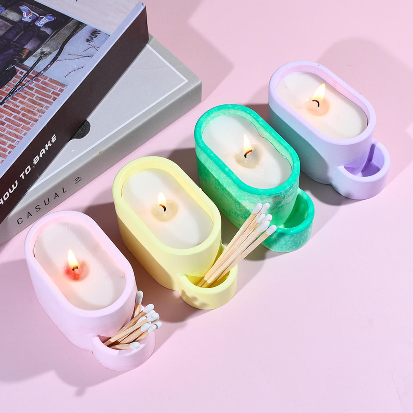 Candle Holder with Matchstick Box Silicone Mould – Concrete Jesmonite Resin Tealight Stand Mould