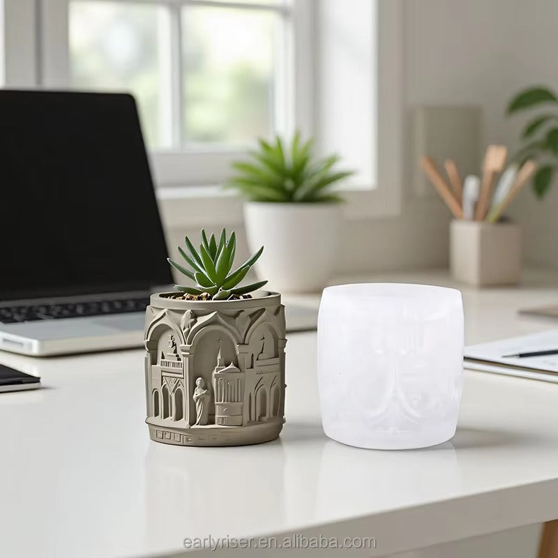 Gothic Cathedral Silicone Mold | 8cm Church Candle Wax Brush Holder Planter Mold