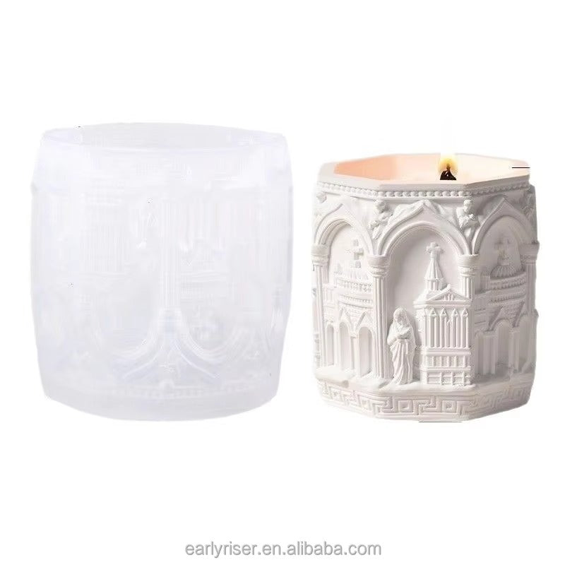 Gothic Cathedral Silicone Mold | 8cm Church Candle Wax Brush Holder Planter Mold