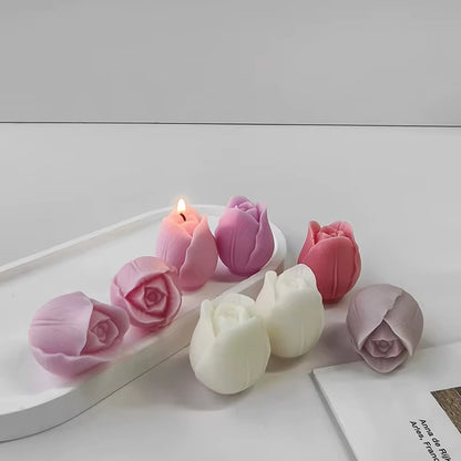 3d Tulip Flower Shape Candle Mould Romantic Flower Aromatherapy Soap Aroma Candle Making Mould