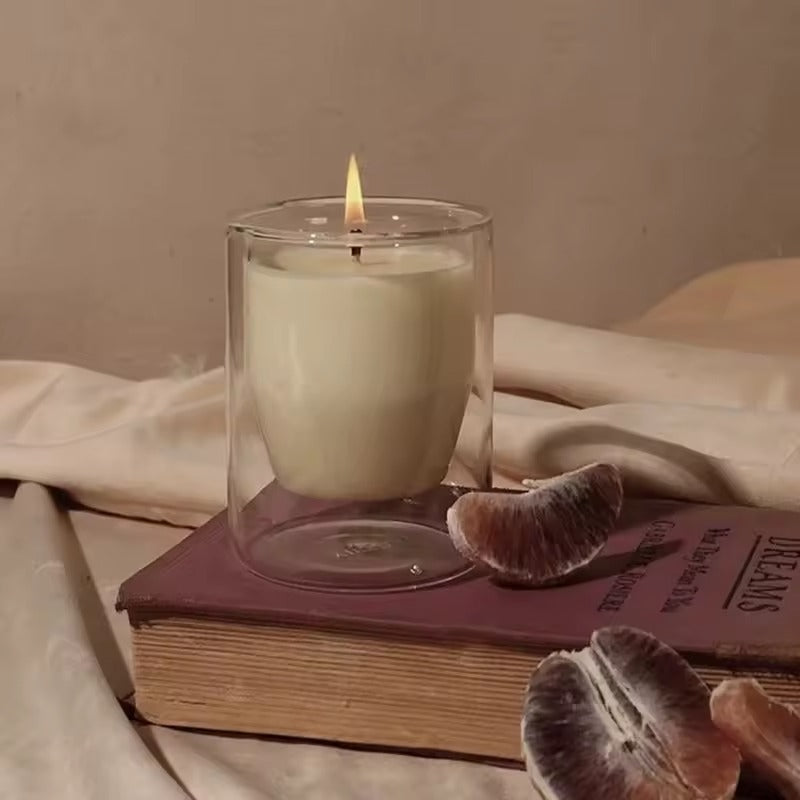 Double Wall Glass Candle Jar 200ml — with candle | Bloom Creations India