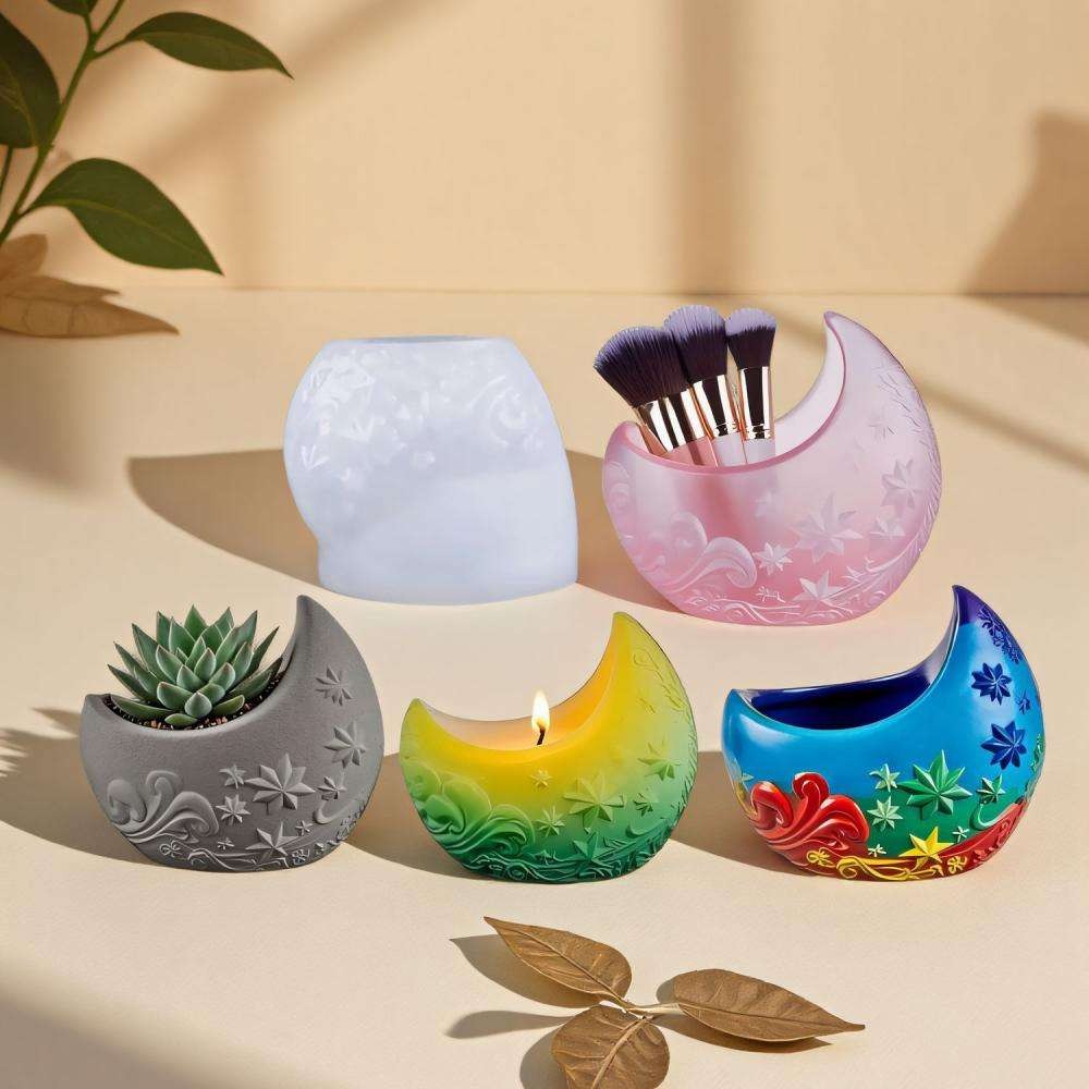 Crescent moon silicone mold 10cm — star lunar candle wax planter brush holder