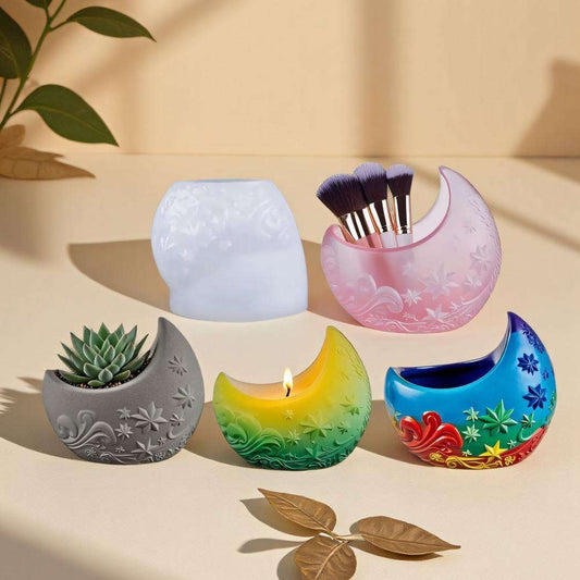 Crescent Moon Silicone Mold | 10cm Star Lunar Candle Wax Planter Brush Holder