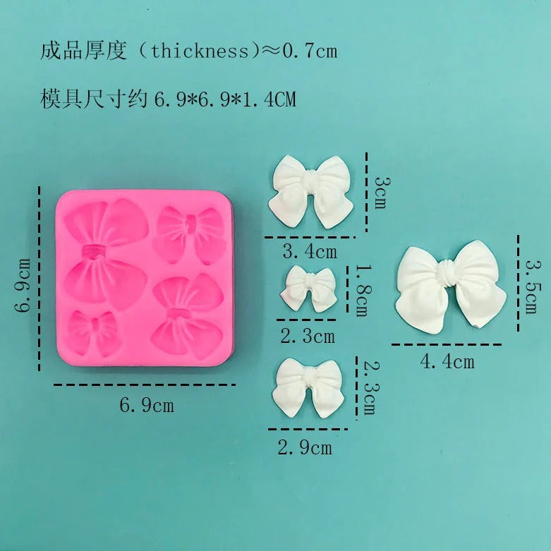 Bloom Creations Bow Fondant Silicone Mold for Cake Decorating, Chocolate, Candy Making, Gum Paste, Sugar Craft, Polymer Clay Art & DIY Craft Projects, Reusable Baking Tool, Non-Stick Pink