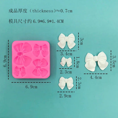 Bloom Creations Bow Fondant Silicone Mold for Cake Decorating, Chocolate, Candy Making, Gum Paste, Sugar Craft, Polymer Clay Art & DIY Craft Projects, Reusable Baking Tool, Non-Stick Pink