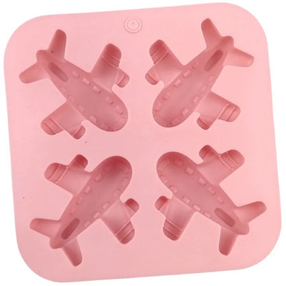 Pink 4-cavity airplane silicone mould top view