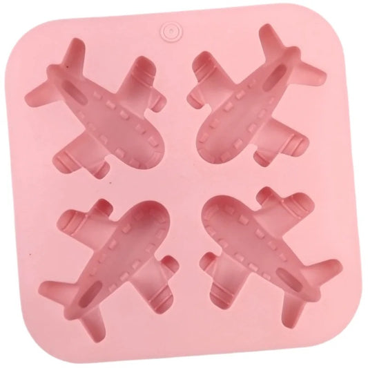 Pink 4-cavity airplane silicone mould top view