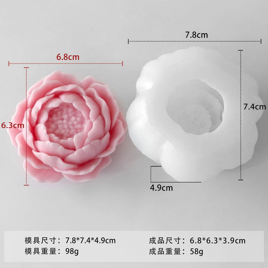 3D Peony Flower Silicone Mold - Large Blooming Floral Mold for Soap, Candle & Resin Art