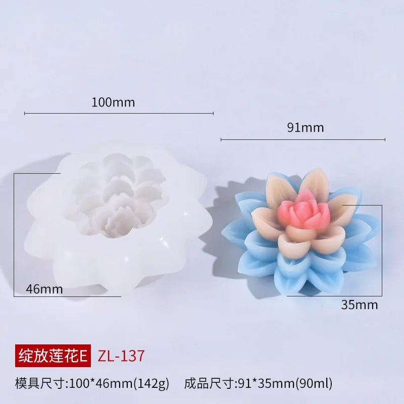 Finished lotus flower candle made using ZL-137 mould in pink and teal colours