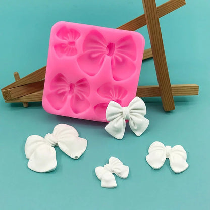 Bloom Creations Bow Fondant Silicone Mold for Cake Decorating, Chocolate, Candy Making, Gum Paste, Sugar Craft, Polymer Clay Art & DIY Craft Projects, Reusable Baking Tool, Non-Stick Pink