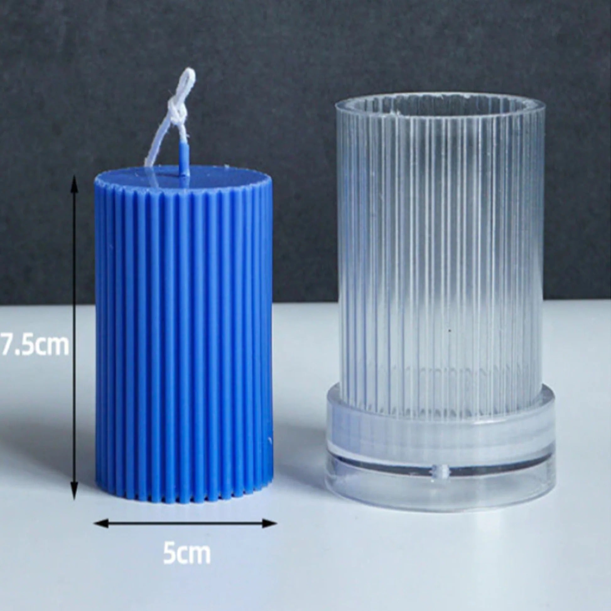 Acrylic Ribbed Cylinder Pillar Mould — finished candle | Bloom Creations India