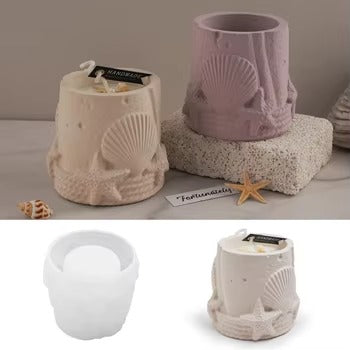 Aromatherapy Candle Cup Cement Mold 3D Marine Shell for Starfish Storage Jar Silicone Mold Cake for Resin Gypsum Art
