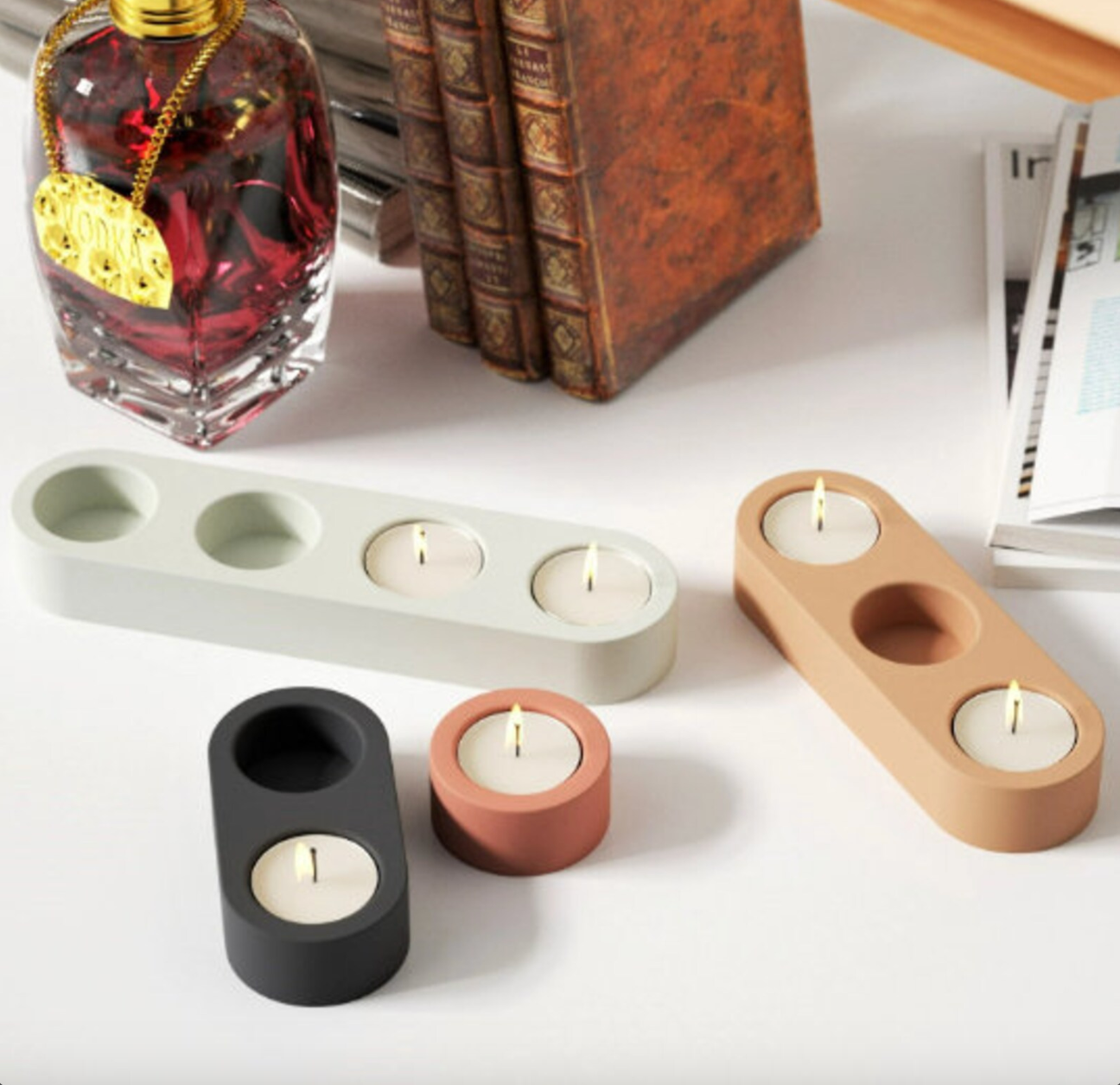 3 holes tealight holder mold for concrete cement mold round hole candle holder mold