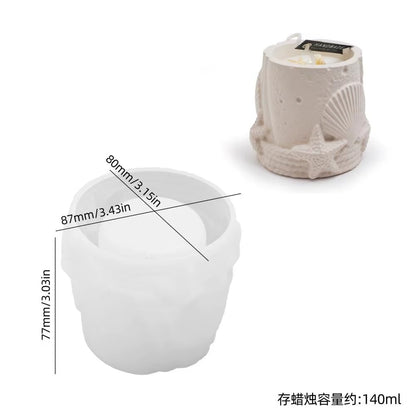 Aromatherapy Candle Cup Cement Mold 3D Marine Shell for Starfish Storage Jar Silicone Mold Cake for Resin Gypsum Art