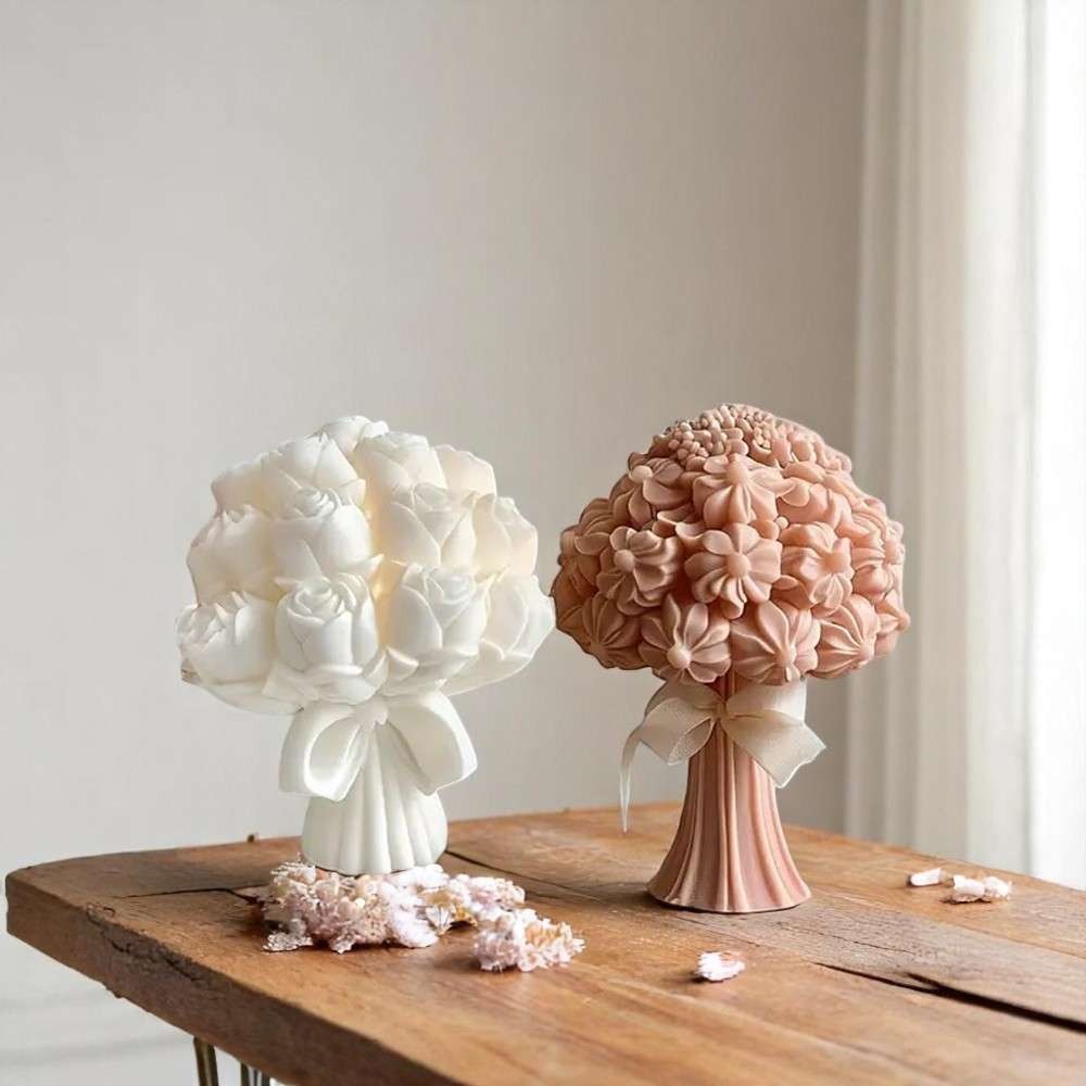 Flower Bomb Pedestal Silicone Candle Mold | 3D Floral Bouquet Wax Soap Mold 10.9cm Tall