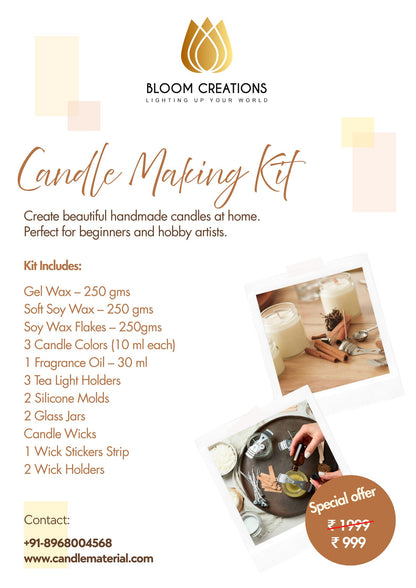 Bloom Creations Candle Making Kit for Beginners with Soy Wax, Gel Wax & Fragrance Oil. Complete DIY Craft Set for Adults with Jars, Molds, and Colors.