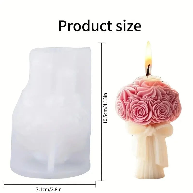 Flower Bouquet Silicone Candle Mold | 3D Wedding Floral Pillar Wax Mold 9.7cm