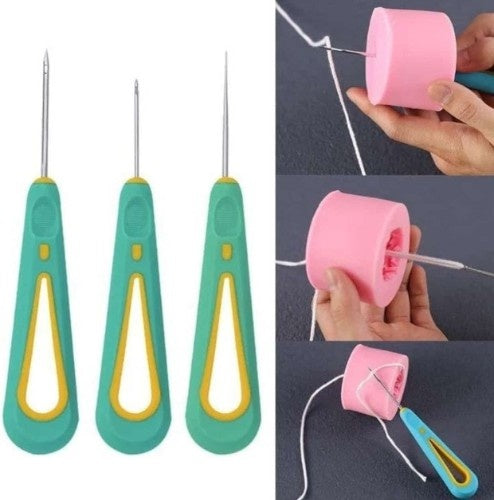 AWL Hook Needle I Steel Sticher Sewing Crochet Hook I with Ergonomic Rubber Portable Handle Safety Cap I for DIY Repair Leather Shoes Sewing Cobbler Tools – 1 Pcs