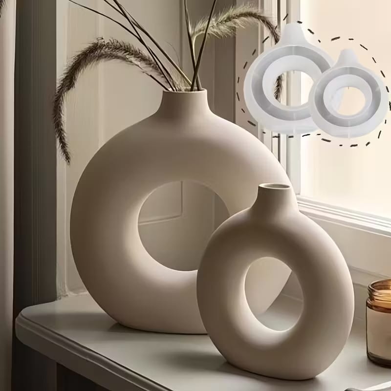 Donut vase silicone mold for concrete vases and decorative candle holders