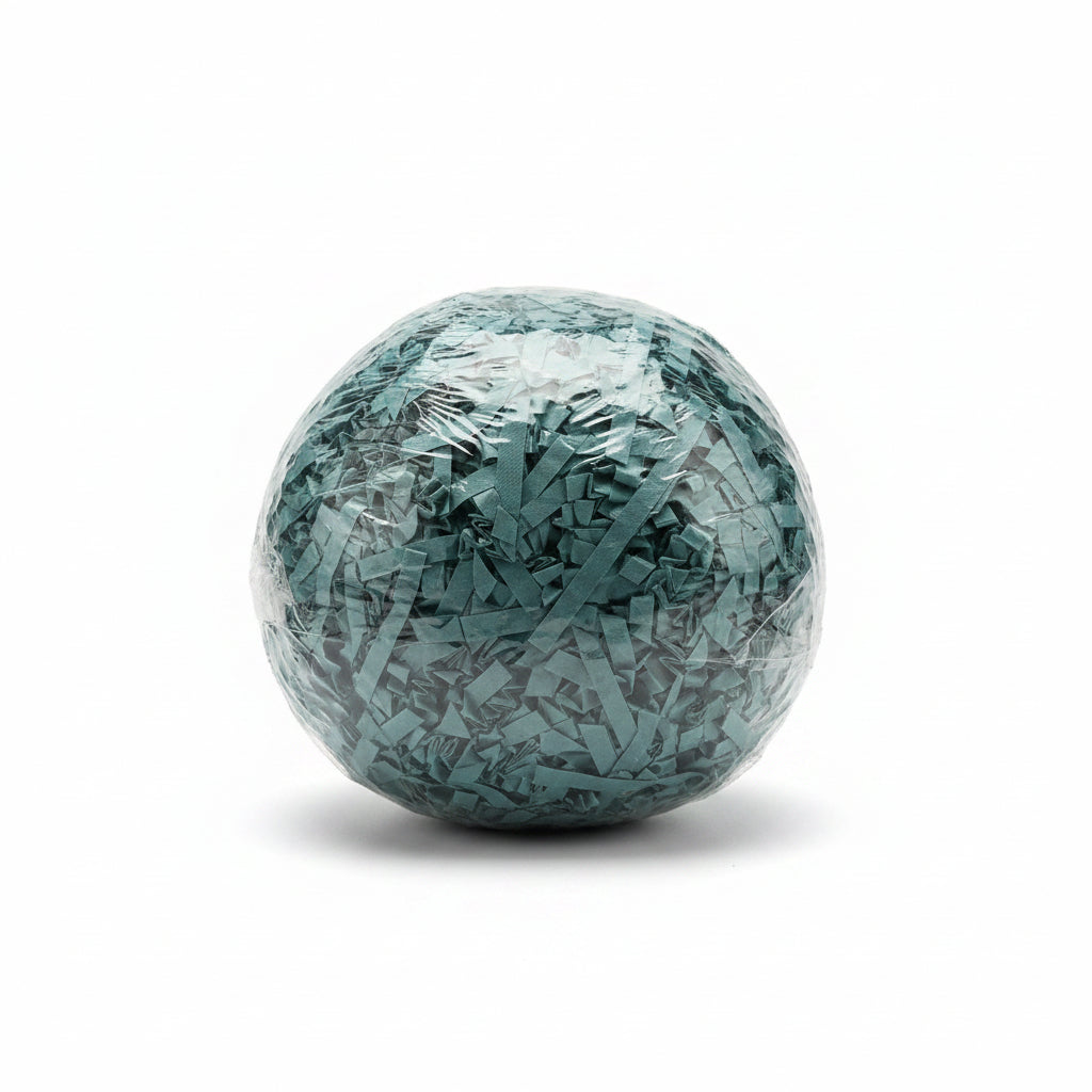 Steel blue slate shredded paper gift box filler in a clear bag
