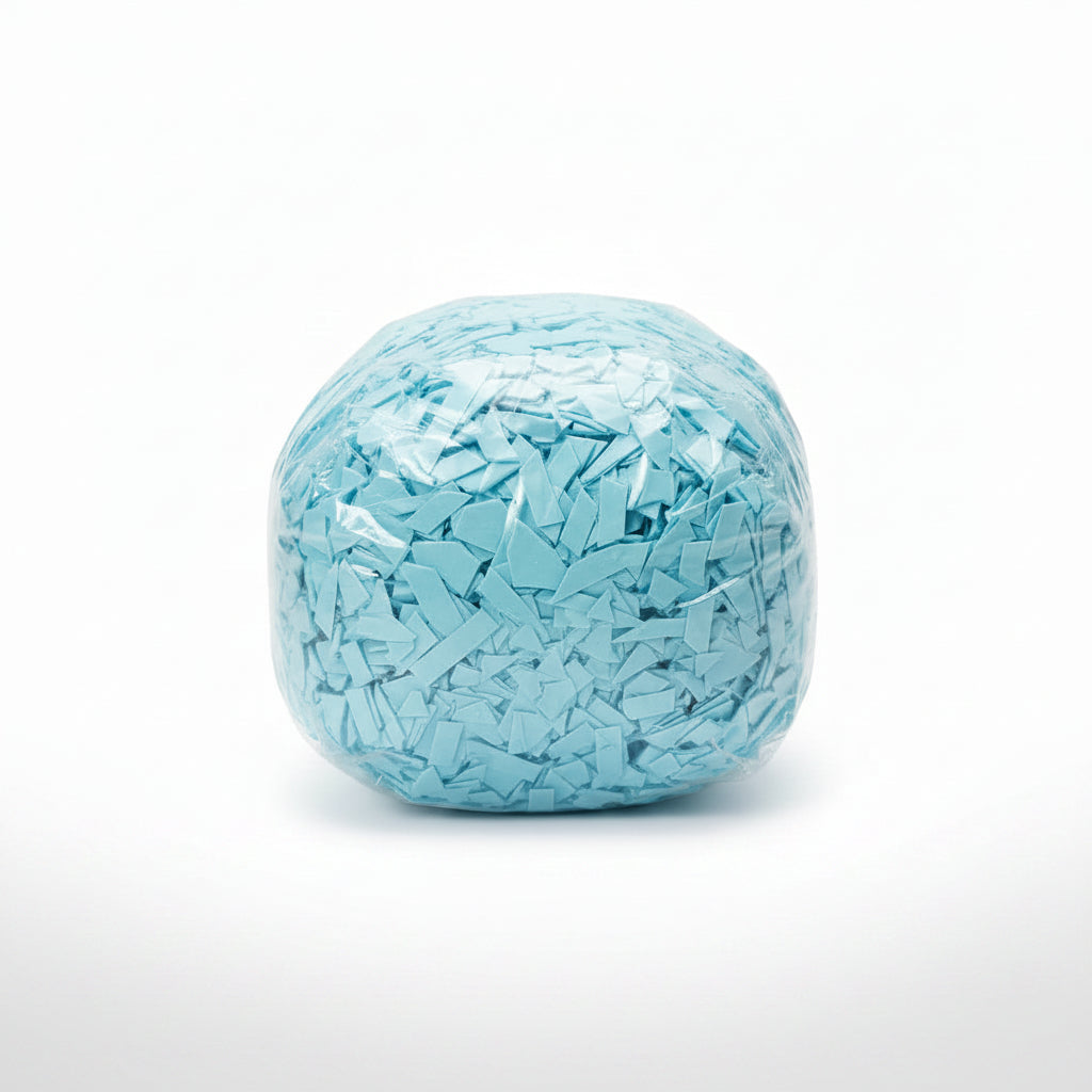 Baby blue powder blue shredded paper gift box filler in a clear bag