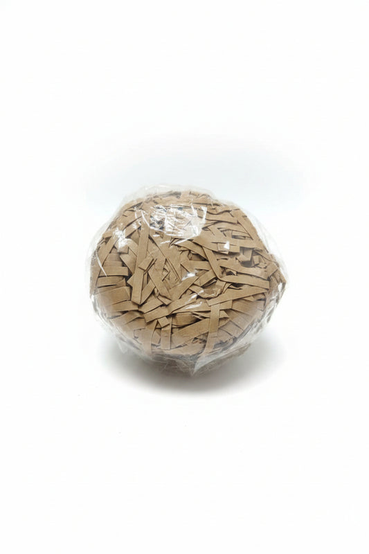 Brown kraft shredded paper gift box filler in a clear bag